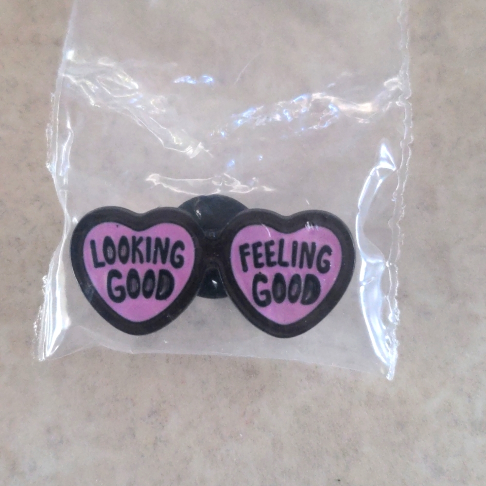 4/$20 Brand New enamel pin heart sunglasses looking good feeling good pink black